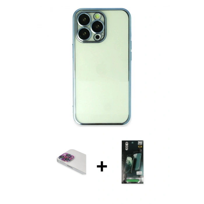 MARSİLYAN™- iPhone 13 Pro Max Kılıf Vadi Minimal - Şeffaf 360 Full Body Arka Koruyucu + Pers Alüminyum Kamera Lens - GI