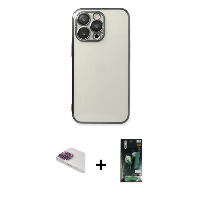 MARSİLYAN™- iPhone 13 Pro Max Kılıf Vadi Minimal - Şeffaf 360 Full Body Arka Koruyucu + Pers Alüminyum Kamera Lens - GI