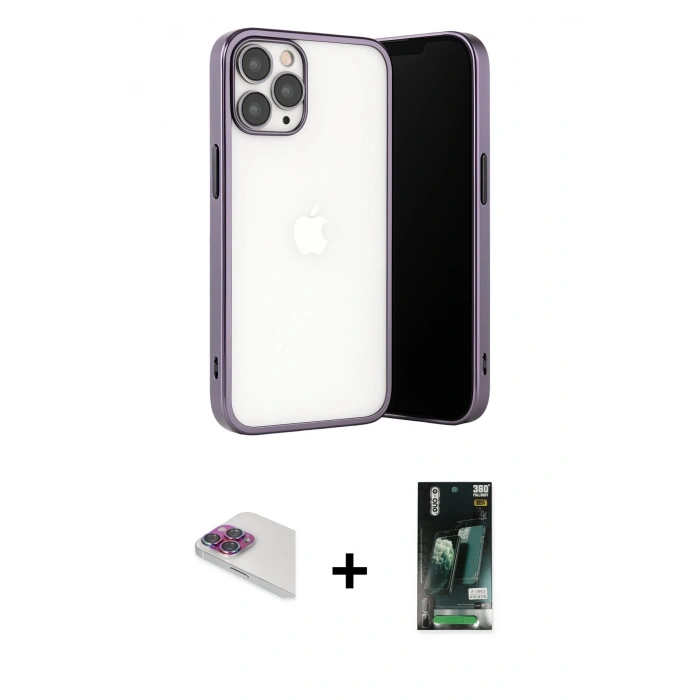 MARSİLYAN™- iPhone 13 Pro Max Kılıf Vadi Minimal - Şeffaf 360 Full Body Arka Koruyucu + Pers Alüminyum Kamera Lens - GI