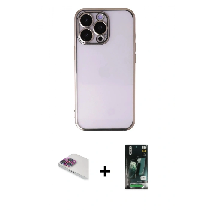 MARSİLYAN™- iPhone 13 Pro Max Kılıf Vadi Minimal - Şeffaf 360 Full Body Arka Koruyucu + Pers Alüminyum Kamera Lens - GI