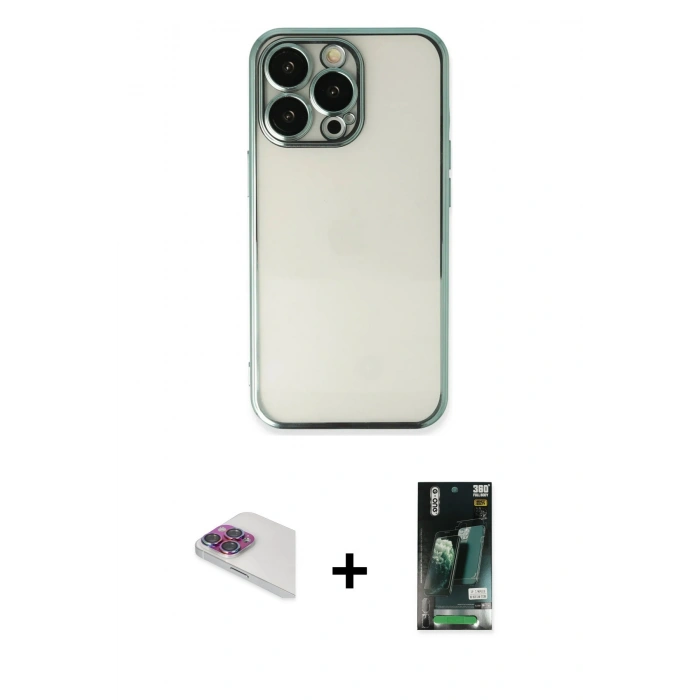 MARSİLYAN™- iPhone 13 Pro Max Kılıf Vadi Minimal - Şeffaf 360 Full Body Arka Koruyucu + Pers Alüminyum Kamera Lens - GI