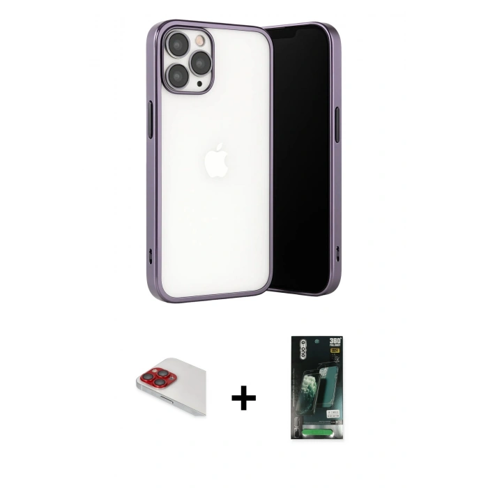 MARSİLYAN™- iPhone 13 Pro Max Kılıf Vadi Minimal - Şeffaf 360 Full Body Arka Koruyucu + Pers Alüminyum Kamera Lens - KI