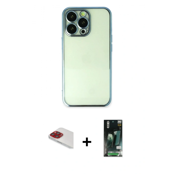 MARSİLYAN™- iPhone 13 Pro Max Kılıf Vadi Minimal - Şeffaf 360 Full Body Arka Koruyucu + Pers Alüminyum Kamera Lens - KI