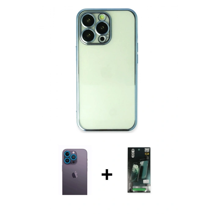 MARSİLYAN™- iPhone 13 Pro Max Kılıf Vadi Minimal - Şeffaf 360 Full Body Arka Koruyucu + Neon Fosforlu Kamera Lens - MI