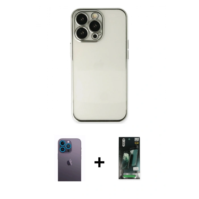 MARSİLYAN™- iPhone 13 Pro Max Kılıf Vadi Minimal - Şeffaf 360 Full Body Arka Koruyucu + Neon Fosforlu Kamera Lens - MI