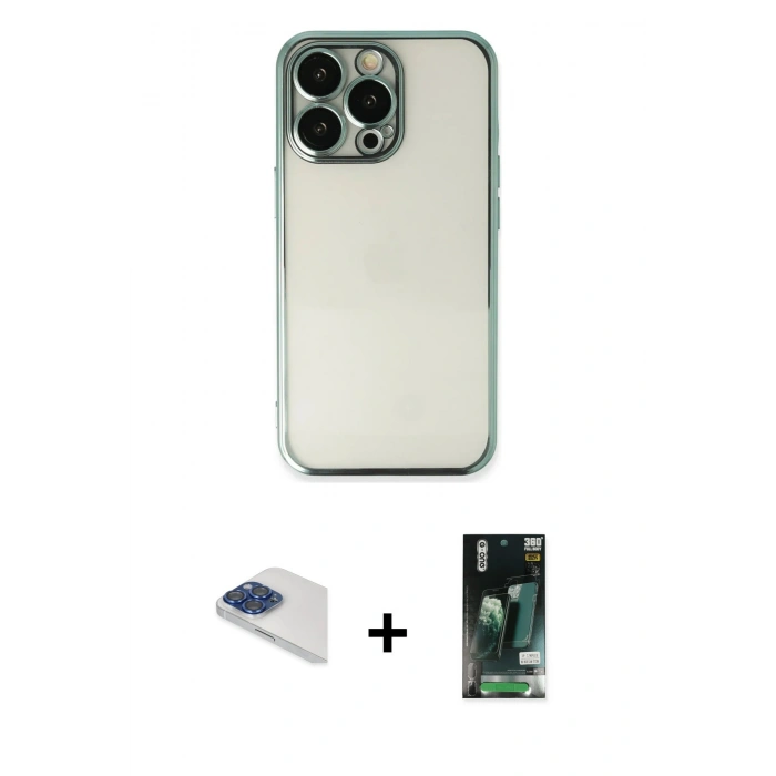 MARSİLYAN™- iPhone 13 Pro Max Kılıf Vadi Minimal - Şeffaf 360 Full Body Arka Koruyucu + Pers Alüminyum Kamera Lens - LT