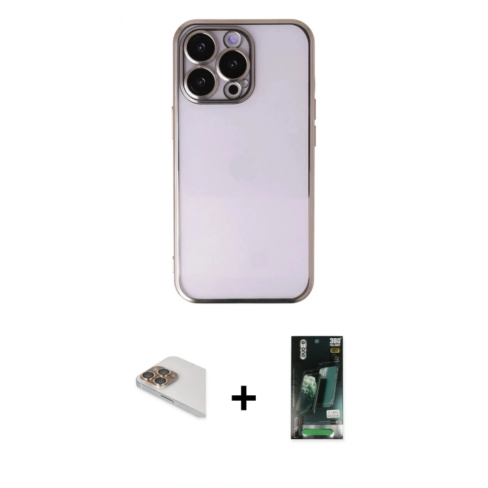 MARSİLYAN™- iPhone 13 Pro Max Kılıf Vadi Minimal - Şeffaf 360 Full Body Arka Koruyucu + Pers Alüminyum Kamera Lens - GD