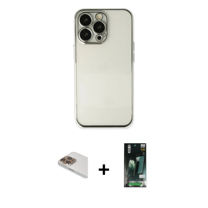 MARSİLYAN™- iPhone 13 Pro Max Kılıf Vadi Minimal - Şeffaf 360 Full Body Arka Koruyucu + Pers Alüminyum Kamera Lens - GD