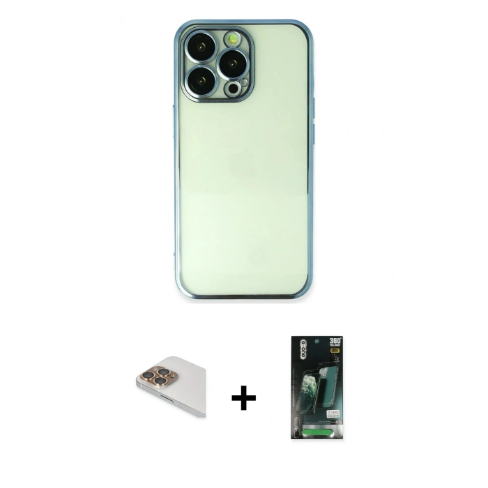 MARSİLYAN™- iPhone 13 Pro Max Kılıf Vadi Minimal - Şeffaf 360 Full Body Arka Koruyucu + Pers Alüminyum Kamera Lens - GD