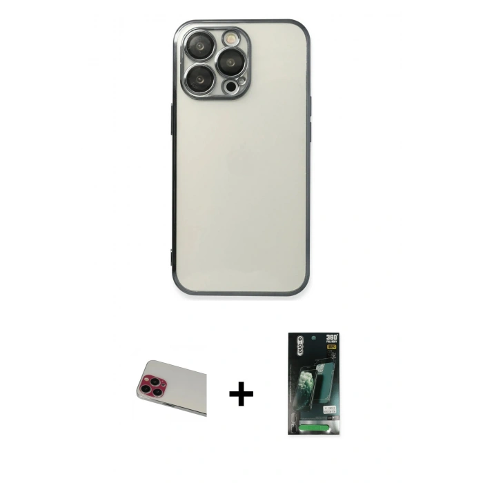 MARSİLYAN™- iPhone 13 Pro Max Kılıf Vadi Minimal - Şeffaf 360 Full Body Arka Koruyucu + Rainbow Kamera Lens Koruma Cam - KI