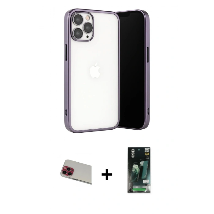 MARSİLYAN™- iPhone 13 Pro Max Kılıf Vadi Minimal - Şeffaf 360 Full Body Arka Koruyucu + Rainbow Kamera Lens Koruma Cam - KI