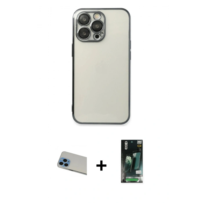 MARSİLYAN™- iPhone 13 Pro Max Kılıf Vadi Minimal - Şeffaf 360 Full Body Arka Koruyucu + Rainbow Kamera Lens Koruma Cam - MI