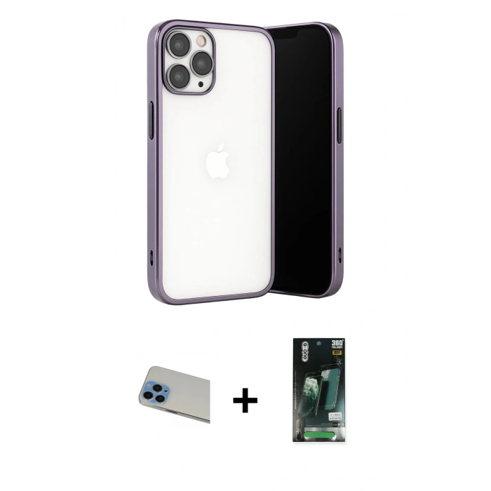 MARSİLYAN™- iPhone 13 Pro Max Kılıf Vadi Minimal - Şeffaf 360 Full Body Arka Koruyucu + Rainbow Kamera Lens Koruma Cam - MI