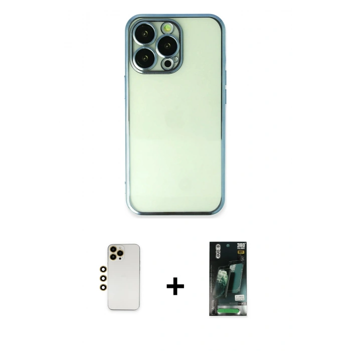 MARSİLYAN™- iPhone 13 Pro Max Kılıf Vadi Minimal - Şeffaf 360 Full Body Arka Koruyucu + Shine Kamera Lens - GD