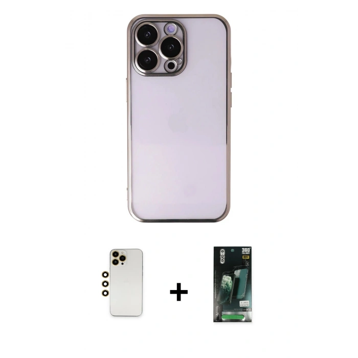 MARSİLYAN™- iPhone 13 Pro Max Kılıf Vadi Minimal - Şeffaf 360 Full Body Arka Koruyucu + Shine Kamera Lens - GD