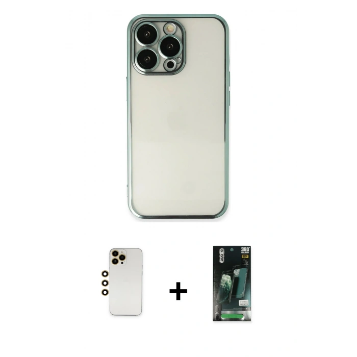 MARSİLYAN™- iPhone 13 Pro Max Kılıf Vadi Minimal - Şeffaf 360 Full Body Arka Koruyucu + Shine Kamera Lens - GD