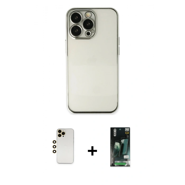 MARSİLYAN™- iPhone 13 Pro Max Kılıf Vadi Minimal - Şeffaf 360 Full Body Arka Koruyucu + Shine Kamera Lens - GD