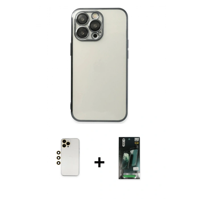 MARSİLYAN™- iPhone 13 Pro Max Kılıf Vadi Minimal - Şeffaf 360 Full Body Arka Koruyucu + Shine Kamera Lens - GD