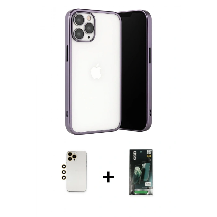 MARSİLYAN™- iPhone 13 Pro Max Kılıf Vadi Minimal - Şeffaf 360 Full Body Arka Koruyucu + Shine Kamera Lens - GD