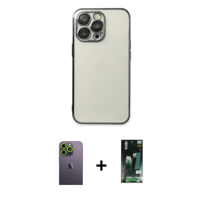MARSİLYAN™- iPhone 13 Pro Max Kılıf Vadi Minimal - Şeffaf 360 Full Body Arka Koruyucu + Neon Fosforlu Kamera Lens - YL