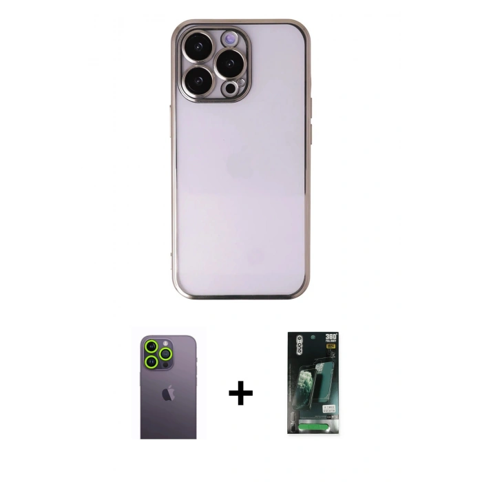 MARSİLYAN™- iPhone 13 Pro Max Kılıf Vadi Minimal - Şeffaf 360 Full Body Arka Koruyucu + Neon Fosforlu Kamera Lens - YL