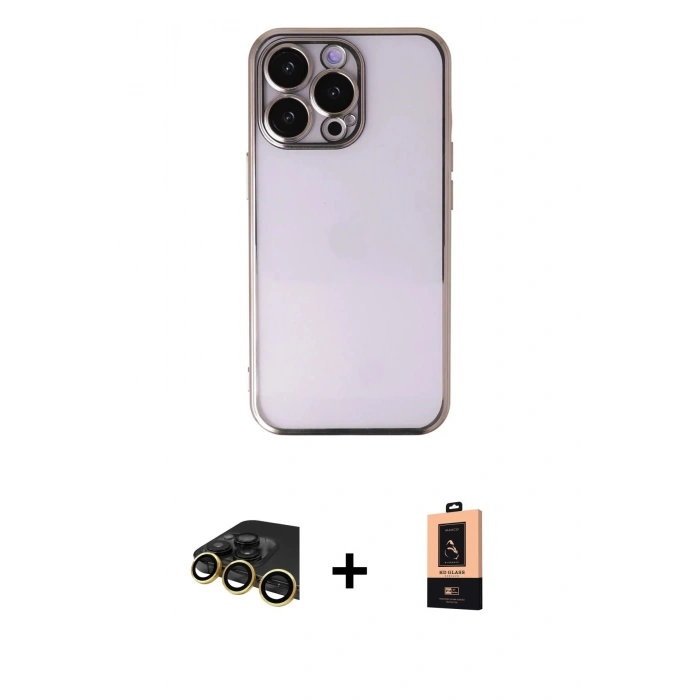 MARSİLYAN™- iPhone 13 Pro Max Kılıf Vadi Minimal - Şeffaf Maxco Cam Ekran Koruyucu + Raze Metal Kamera Lens - GD