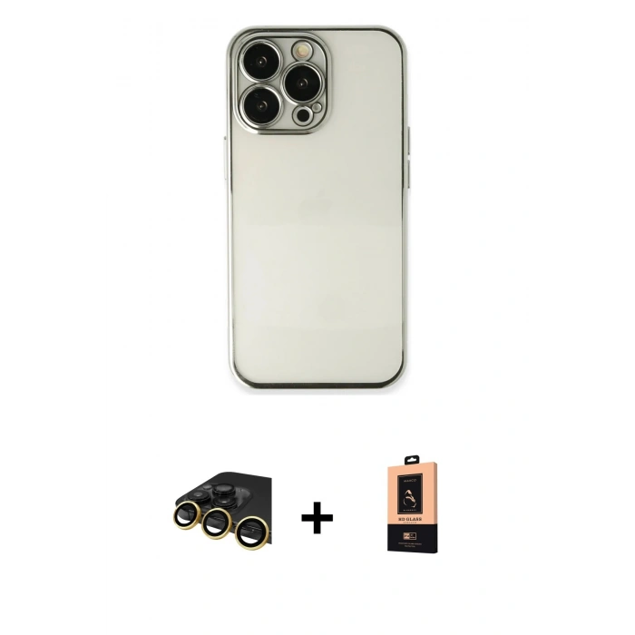 MARSİLYAN™- iPhone 13 Pro Max Kılıf Vadi Minimal - Şeffaf Maxco Cam Ekran Koruyucu + Raze Metal Kamera Lens - GD