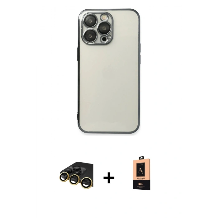 MARSİLYAN™- iPhone 13 Pro Max Kılıf Vadi Minimal - Şeffaf Maxco Cam Ekran Koruyucu + Raze Metal Kamera Lens - GD