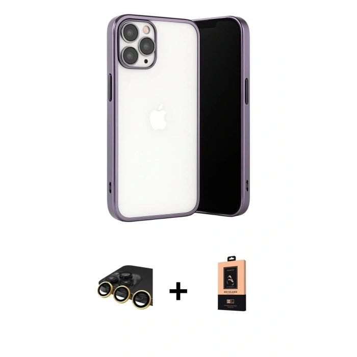 MARSİLYAN™- iPhone 13 Pro Max Kılıf Vadi Minimal - Şeffaf Maxco Cam Ekran Koruyucu + Raze Metal Kamera Lens - GD