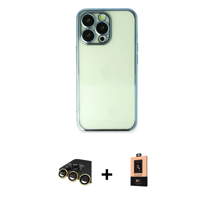 MARSİLYAN™- iPhone 13 Pro Max Kılıf Vadi Minimal - Şeffaf Maxco Cam Ekran Koruyucu + Raze Metal Kamera Lens - GD