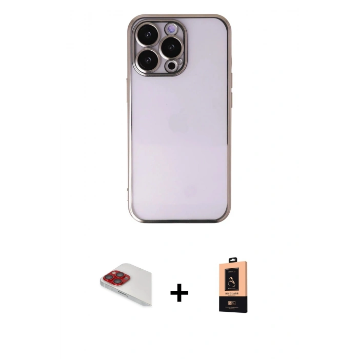MARSİLYAN™- iPhone 13 Pro Max Kılıf Vadi Minimal - Şeffaf Maxco Cam Ekran Koruyucu + Pers Alüminyum Kamera Lens - KI