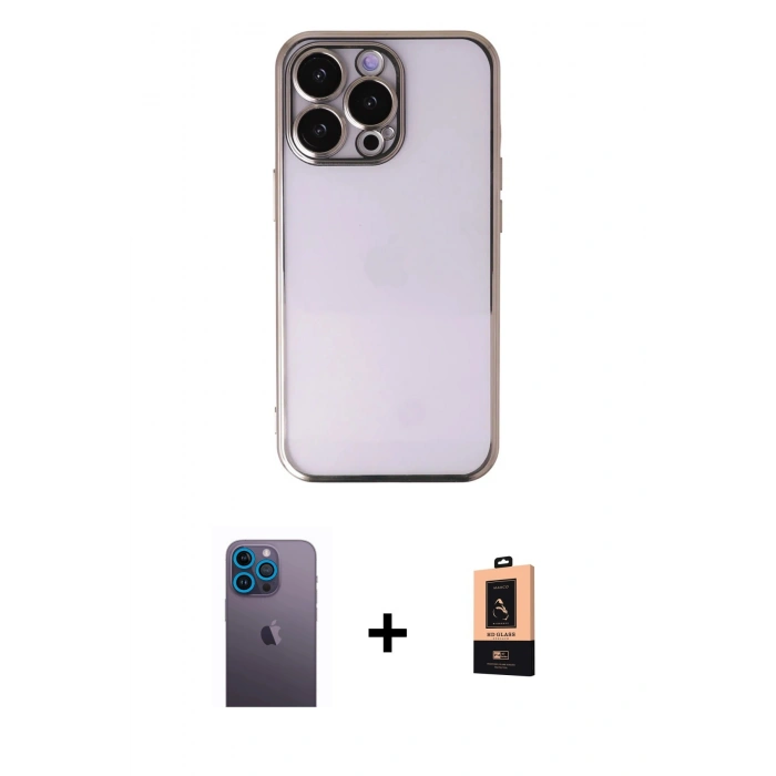MARSİLYAN™- iPhone 13 Pro Max Kılıf Vadi Minimal - Şeffaf Maxco Cam Ekran Koruyucu + Neon Fosforlu Kamera Lens - MI