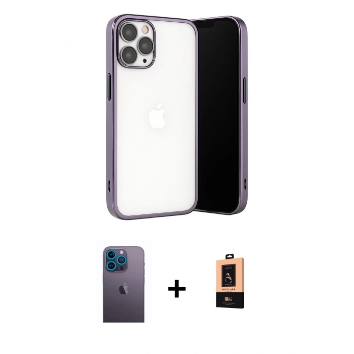 MARSİLYAN™- iPhone 13 Pro Max Kılıf Vadi Minimal - Şeffaf Maxco Cam Ekran Koruyucu + Neon Fosforlu Kamera Lens - MI