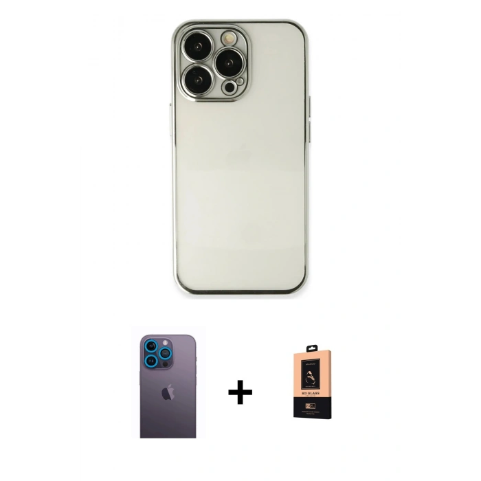 MARSİLYAN™- iPhone 13 Pro Max Kılıf Vadi Minimal - Şeffaf Maxco Cam Ekran Koruyucu + Neon Fosforlu Kamera Lens - MI