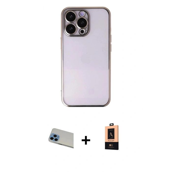 MARSİLYAN™- iPhone 13 Pro Max Kılıf Vadi Minimal - Şeffaf Maxco Cam Ekran Koruyucu + Rainbow Kamera Lens Koruma Cam - MI