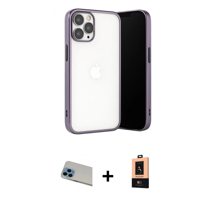 MARSİLYAN™- iPhone 13 Pro Max Kılıf Vadi Minimal - Şeffaf Maxco Cam Ekran Koruyucu + Rainbow Kamera Lens Koruma Cam - MI