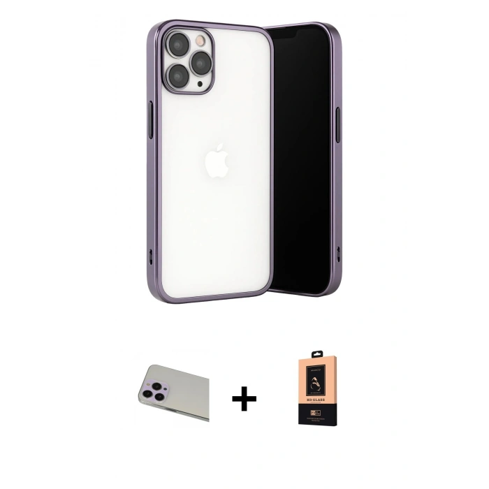 MARSİLYAN™- iPhone 13 Pro Max Kılıf Vadi Minimal - Şeffaf Maxco Cam Ekran Koruyucu + Rainbow Kamera Lens Koruma Cam - MR