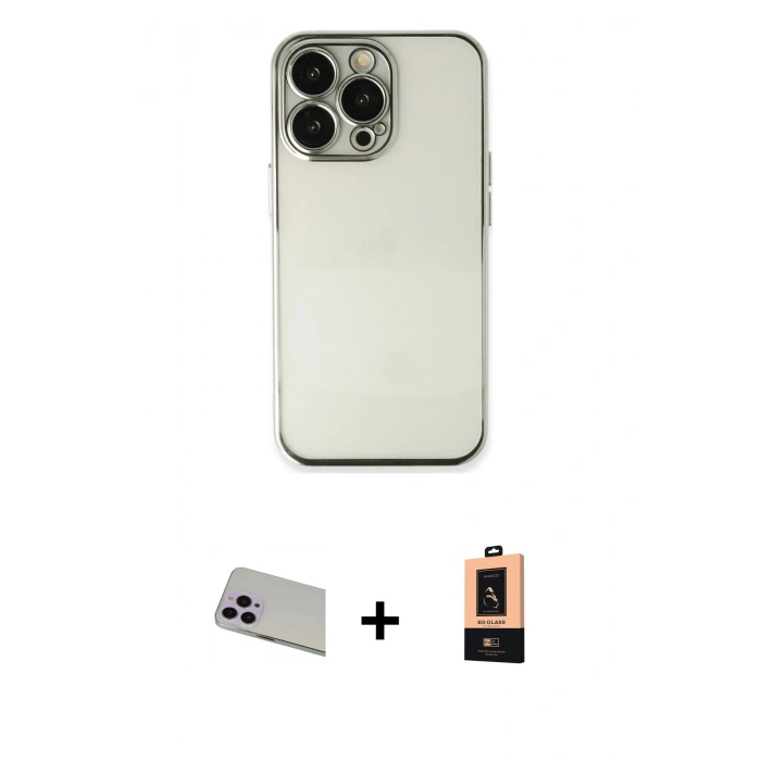 MARSİLYAN™- iPhone 13 Pro Max Kılıf Vadi Minimal - Şeffaf Maxco Cam Ekran Koruyucu + Rainbow Kamera Lens Koruma Cam - MR