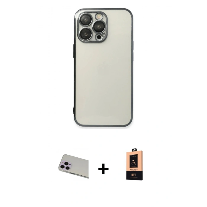MARSİLYAN™- iPhone 13 Pro Max Kılıf Vadi Minimal - Şeffaf Maxco Cam Ekran Koruyucu + Rainbow Kamera Lens Koruma Cam - MR