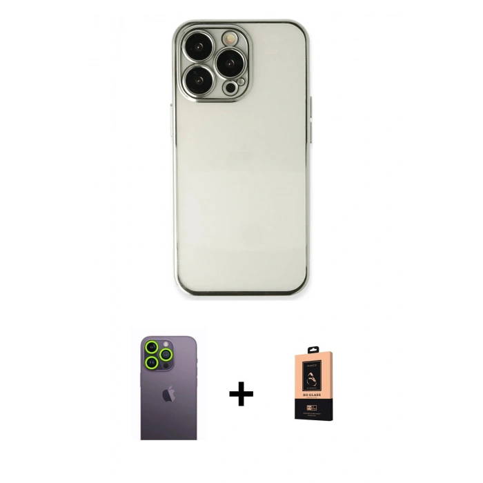 MARSİLYAN™- iPhone 13 Pro Max Kılıf Vadi Minimal - Şeffaf Maxco Cam Ekran Koruyucu + Neon Fosforlu Kamera Lens - YL