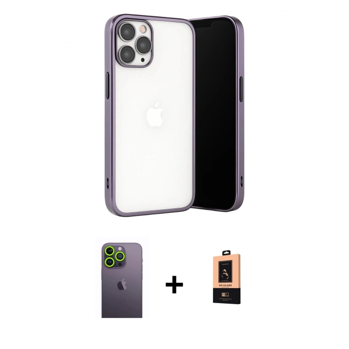 MARSİLYAN™- iPhone 13 Pro Max Kılıf Vadi Minimal - Şeffaf Maxco Cam Ekran Koruyucu + Neon Fosforlu Kamera Lens - YL