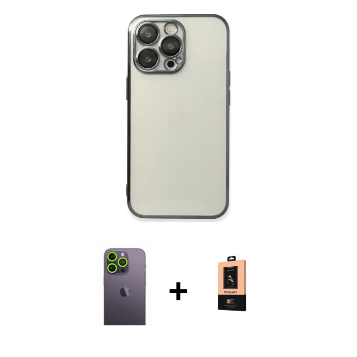 MARSİLYAN™- iPhone 13 Pro Max Kılıf Vadi Minimal - Şeffaf Maxco Cam Ekran Koruyucu + Neon Fosforlu Kamera Lens - YL