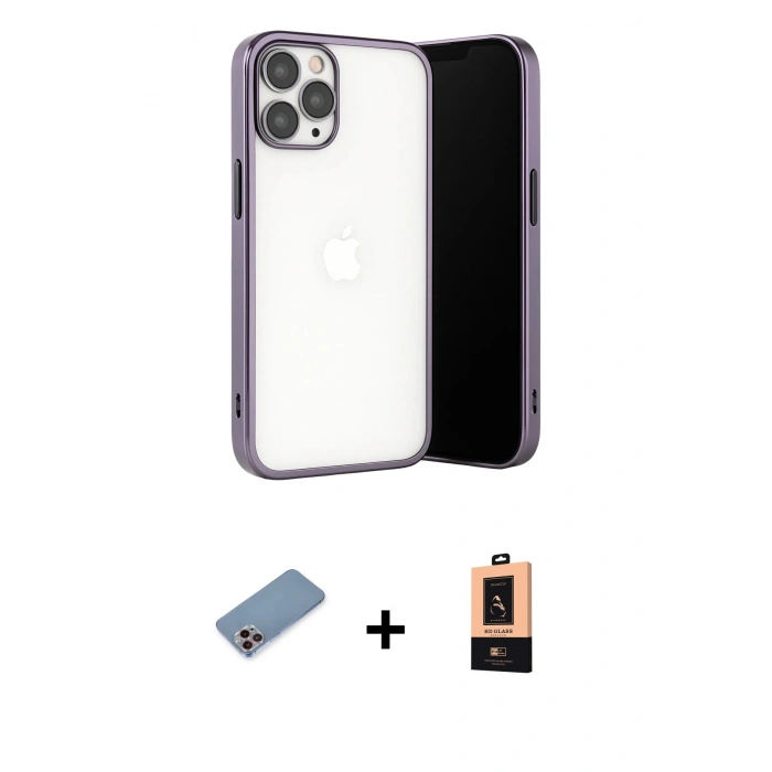 MARSİLYAN™- iPhone 13 Pro Max Kılıf Vadi Minimal - Şeffaf Maxco Cam Ekran Koruyucu + Shine Kamera Lens Koruma Cam - PE