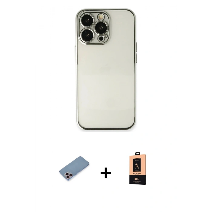 MARSİLYAN™- iPhone 13 Pro Max Kılıf Vadi Minimal - Şeffaf Maxco Cam Ekran Koruyucu + Shine Kamera Lens Koruma Cam - PE