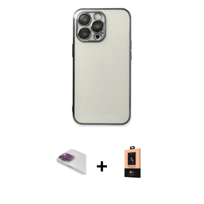 MARSİLYAN™- iPhone 13 Pro Max Kılıf Vadi Minimal - Şeffaf Maxco Cam Ekran Koruyucu + Pers Alüminyum Kamera Lens - GI