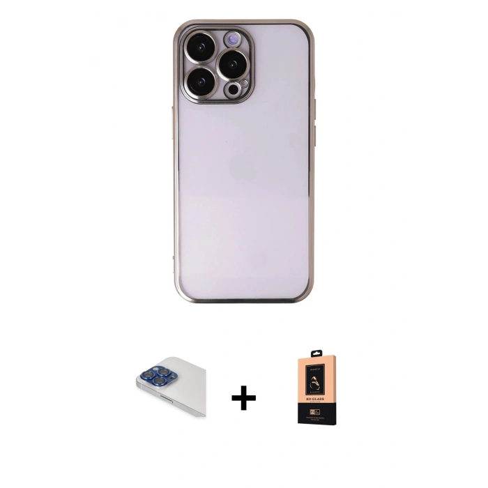 MARSİLYAN™- iPhone 13 Pro Max Kılıf Vadi Minimal - Şeffaf Maxco Cam Ekran Koruyucu + Pers Alüminyum Kamera Lens - LT