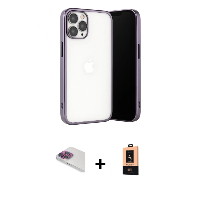 MARSİLYAN™- iPhone 13 Pro Max Kılıf Vadi Minimal - Şeffaf Maxco Cam Ekran Koruyucu + Pers Alüminyum Kamera Lens - GI