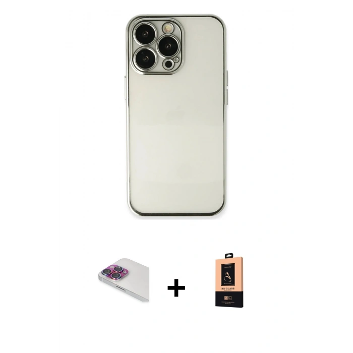 MARSİLYAN™- iPhone 13 Pro Max Kılıf Vadi Minimal - Şeffaf Maxco Cam Ekran Koruyucu + Pers Alüminyum Kamera Lens - GI