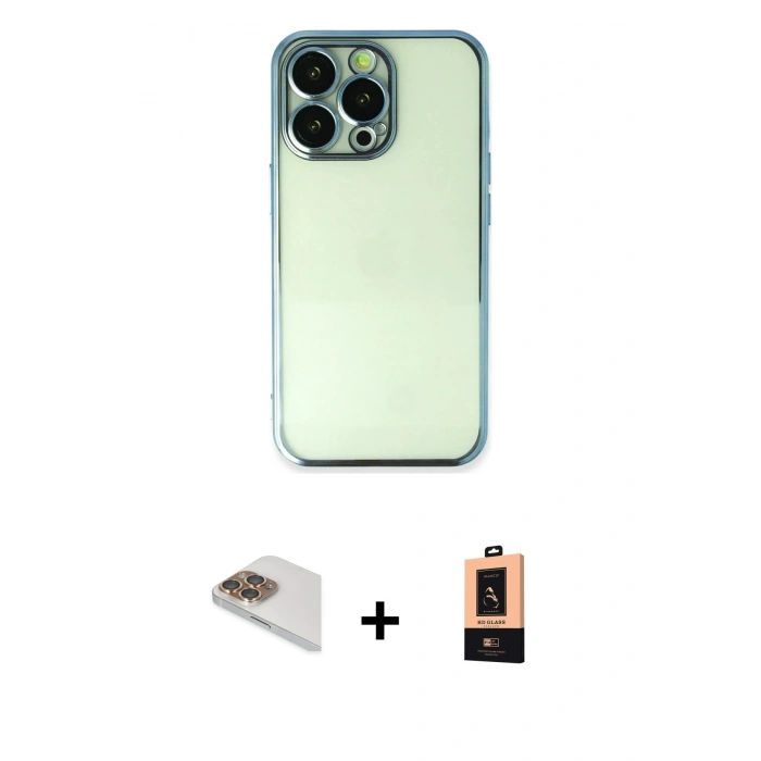 MARSİLYAN™- iPhone 13 Pro Max Kılıf Vadi Minimal - Şeffaf Maxco Cam Ekran Koruyucu + Pers Alüminyum Kamera Lens - GD
