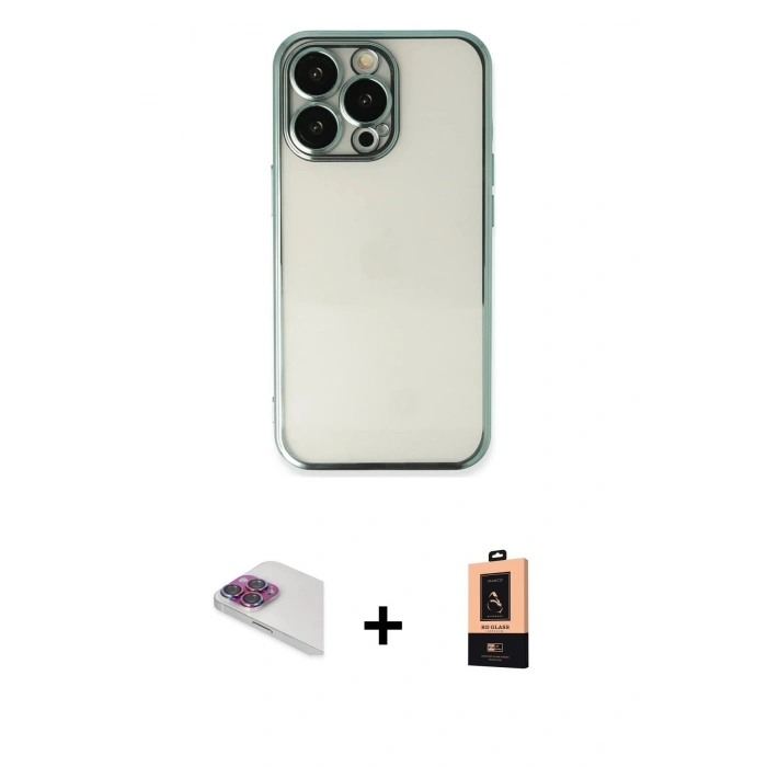 MARSİLYAN™- iPhone 13 Pro Max Kılıf Vadi Minimal - Şeffaf Maxco Cam Ekran Koruyucu + Pers Alüminyum Kamera Lens - GI